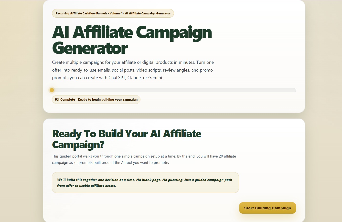 AI Affiliate Campaign Generator tool screenshot